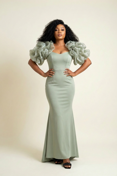 Long Dress With Puff Sleeves