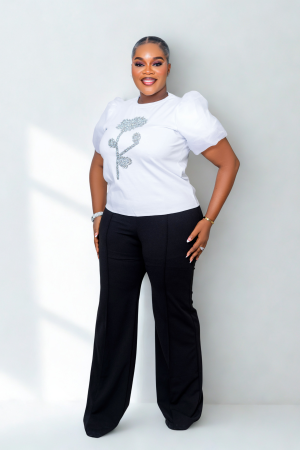 Top With Stones And Puff Sleeves