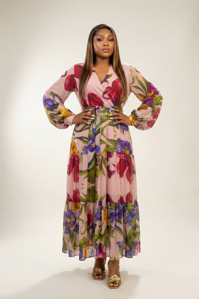 Floral Long Wraplike Dress