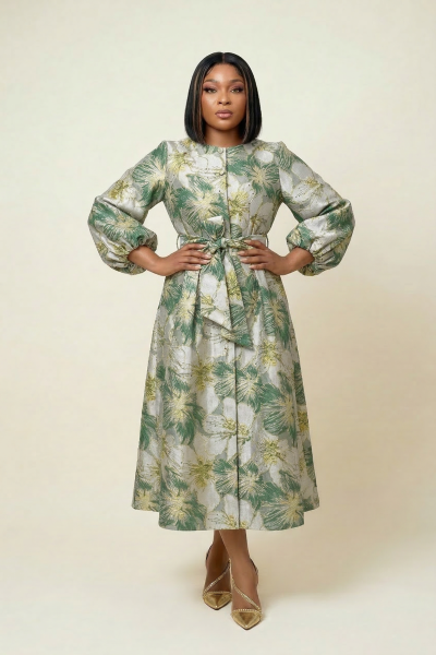 Floral Textured Button Down Dress