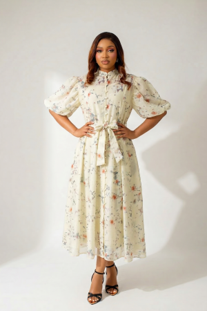 Midi Dress With Puff And Stoning