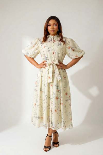 Midi Dress With Puff And Stoning