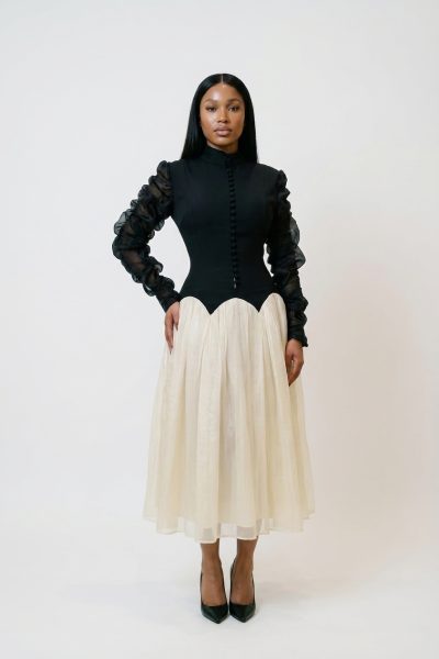 Ruffled Sleeves Midi Dress