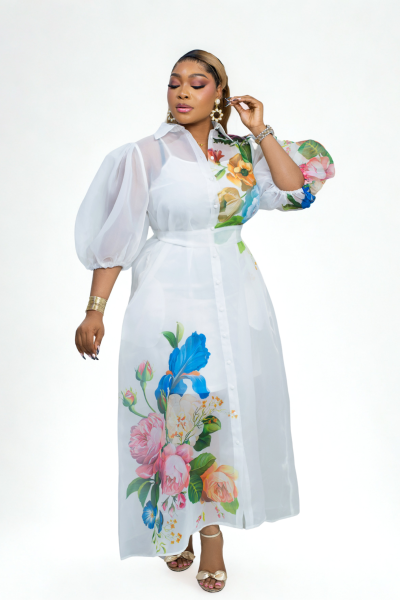 Long Dress With Flower Design At The Chest