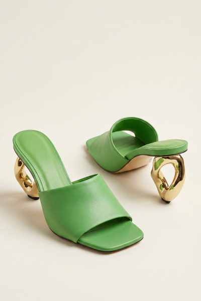 leather shoe with gold heels