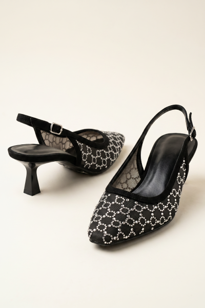 Sling Back Kitten Heels With Stones