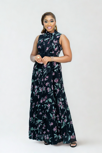 Pleated Sleeveless Long Dress