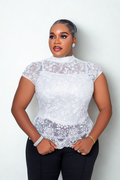 Front Floral Lace Top With Mock Neck And Cap Sleeves