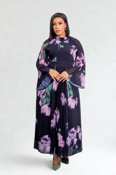 Long Pleated Chiffon Dress