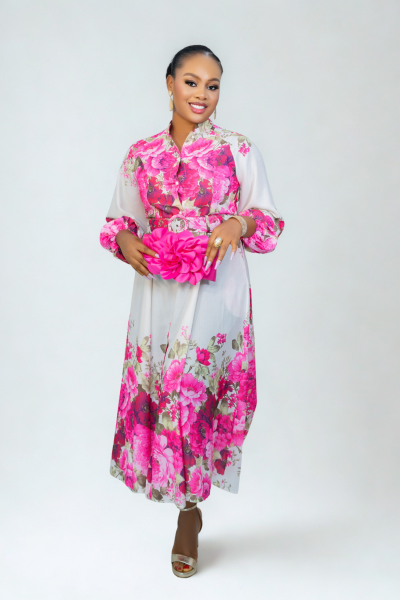 Flowery Dress With Belt