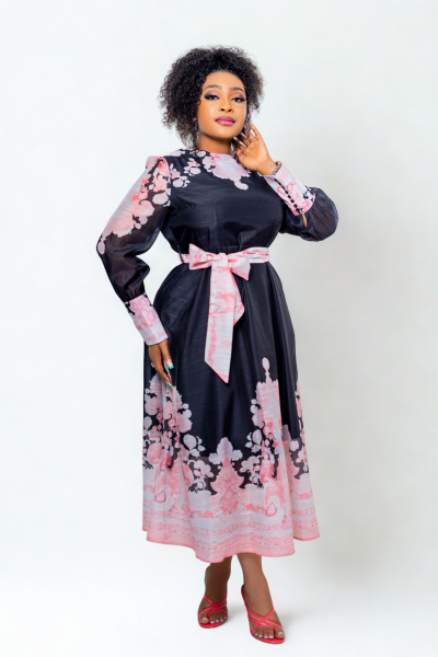 Midi Dress With Long Sleeves And Belt