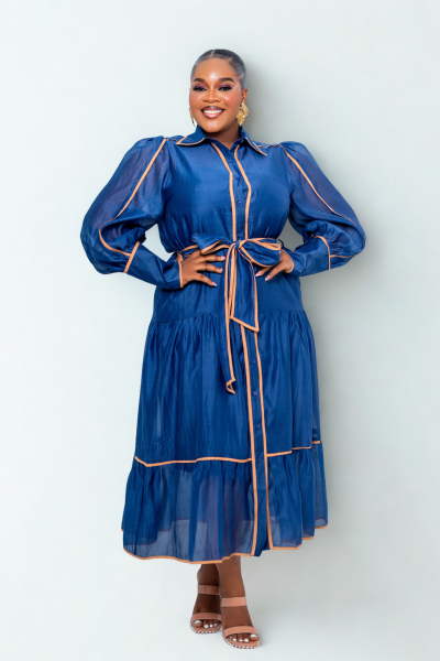 Midi Dress With Brown Trimming