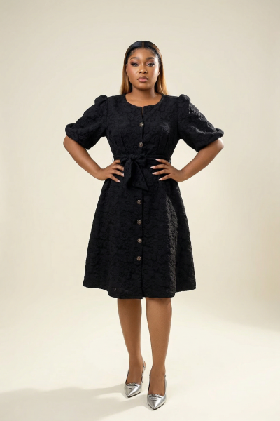 Short Dress With Gold Button And Belt