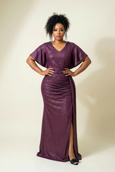 Metallic Dress With Flare Sleeves