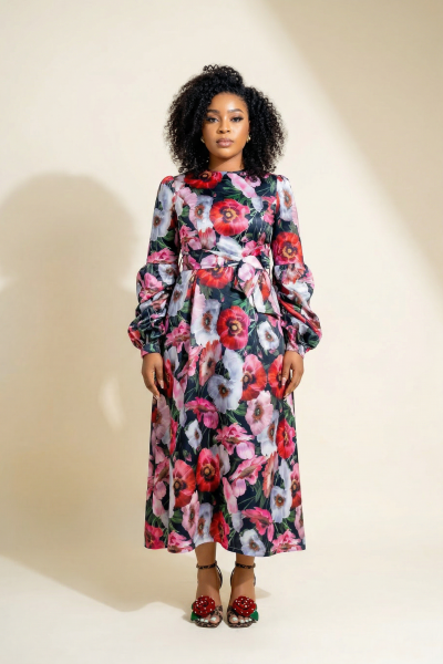 Floral Dress With Puff Sleeves
