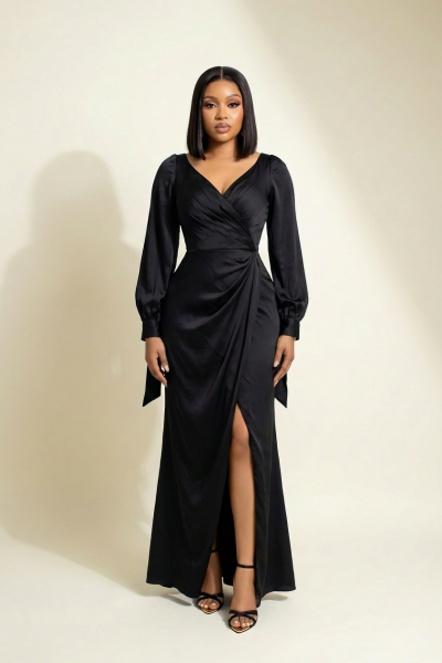 Satin Dress With Long Sleeves