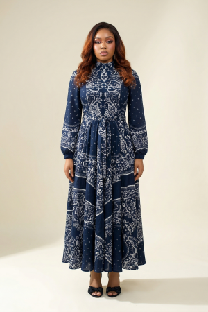 Midi Print Dress With Long Sleeves