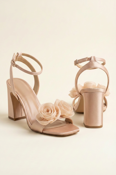 Block Heel Sandals With Rose