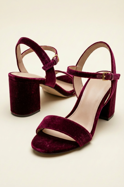 Block Velvet Heels Sandals