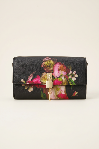 Flap Leather Clutch With Flower Design
