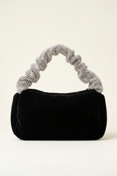 Velvet Bag With Rhinestone Scrunched Handle