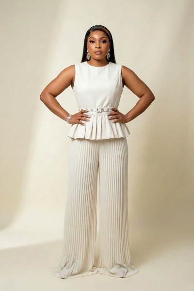 2 Piece Bubble Top And Pleated Pant