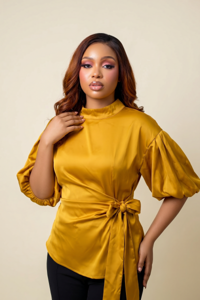 Side Twist Knot Mock Neck Top