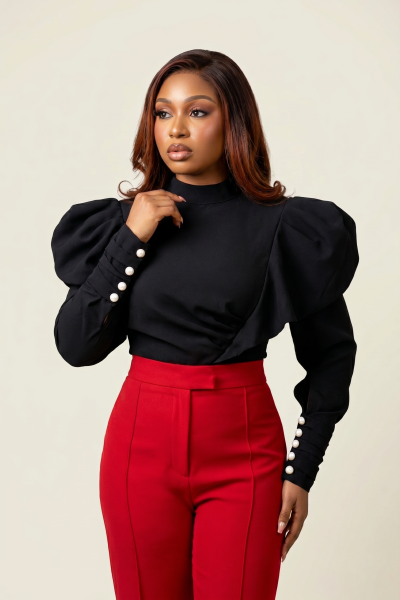 Long Sleeves Top With Frill At One Shoulder