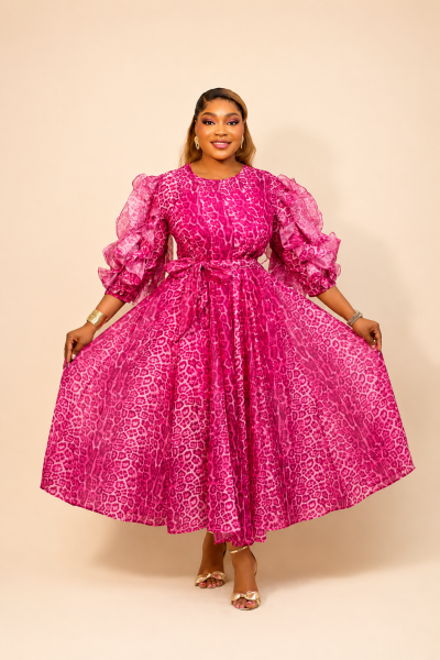 Chiffon Dress With Ruffled Sleeves