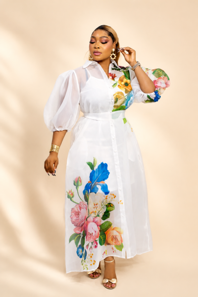 Long Dress With Flower Design At The Chest