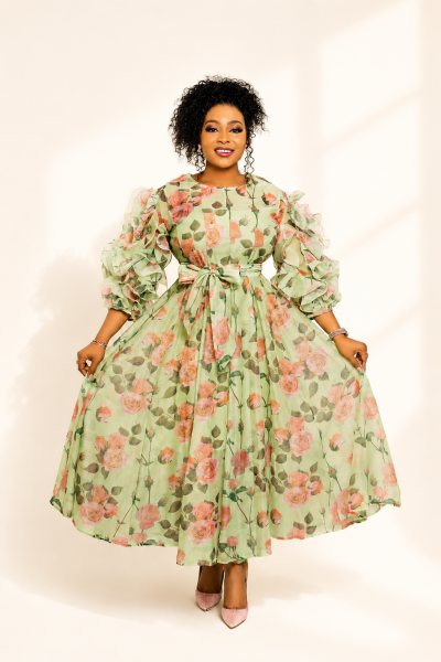 Chiffon Dress With Ruffled Sleeves