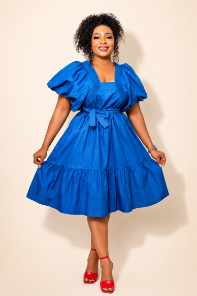 Short Denim Dress With Puff Sleeves