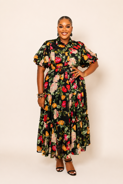 Floral Print Puff Sleeves Dress