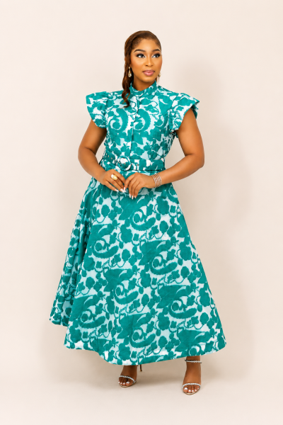 Embossed Tulle Belted Dress