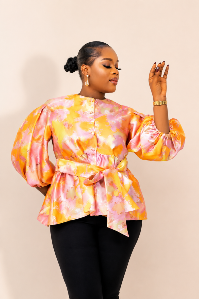 Balloon Sleeves Peplum Top