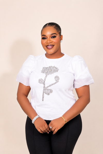 Top With Stones And Puff Sleeves