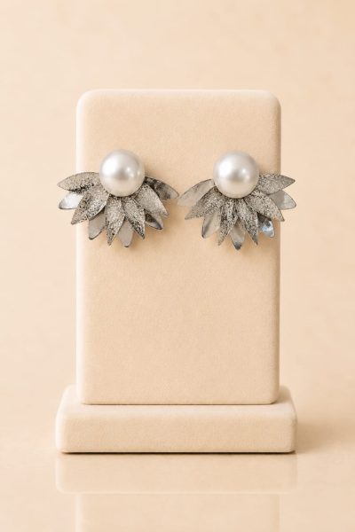 Frosted Petal Pearl Earrings