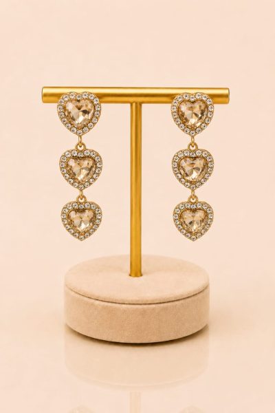 Triple Heart Crystal Drop Earrings