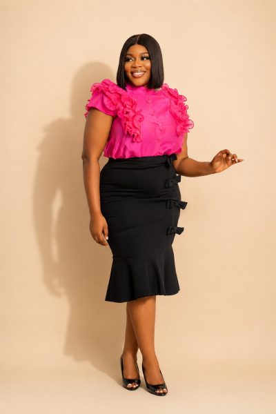 Bow Applique Peplum Skirt