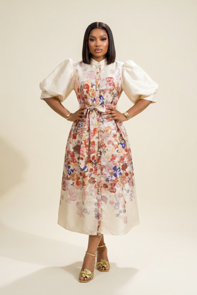Puff Sleeves Midi Dress