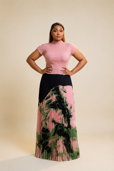 Pleated Long Print Skirt