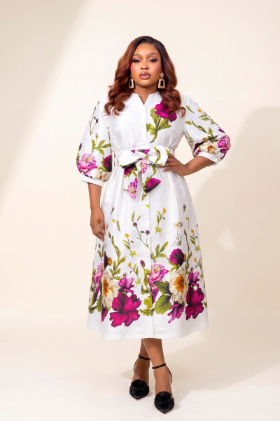 Floral Print Puff Sleeves Jacket Dress