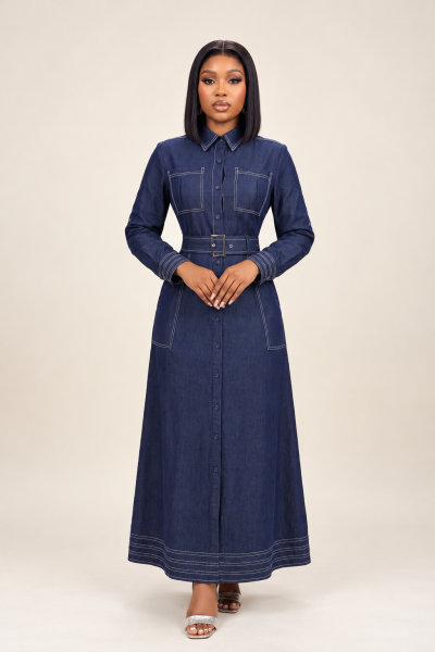 Denim Shirt Dress With Belt
